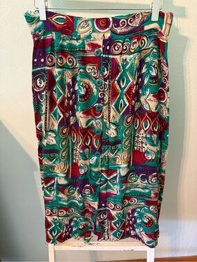 Vintage 90’s Lee David Multicolored Abstract Print Button-Front Skirt Size L